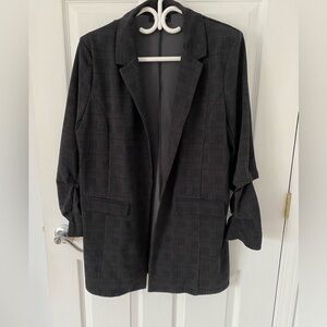 Women's Plaid Open-Front Blazer Jacket in Charcoal